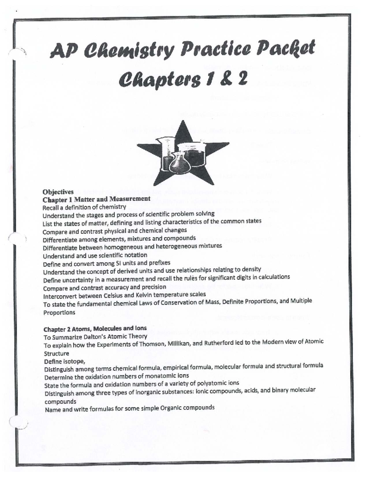 AP Chemistry Practice Packet: Chapters 1-2 Objectives and Exercises ...