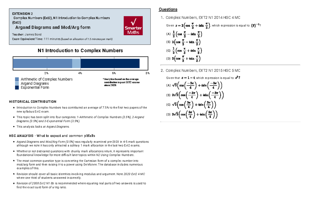 Complex Numbers EXT2 N1: Argand Diagrams & Modulus Form Analysis - Studocu