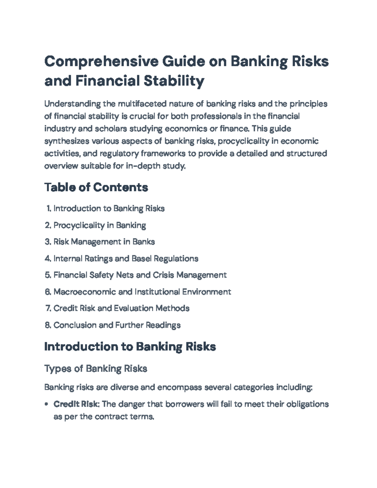 Comprehensive Guide on Banking Risks and Financial Stability (FINC 401 ...