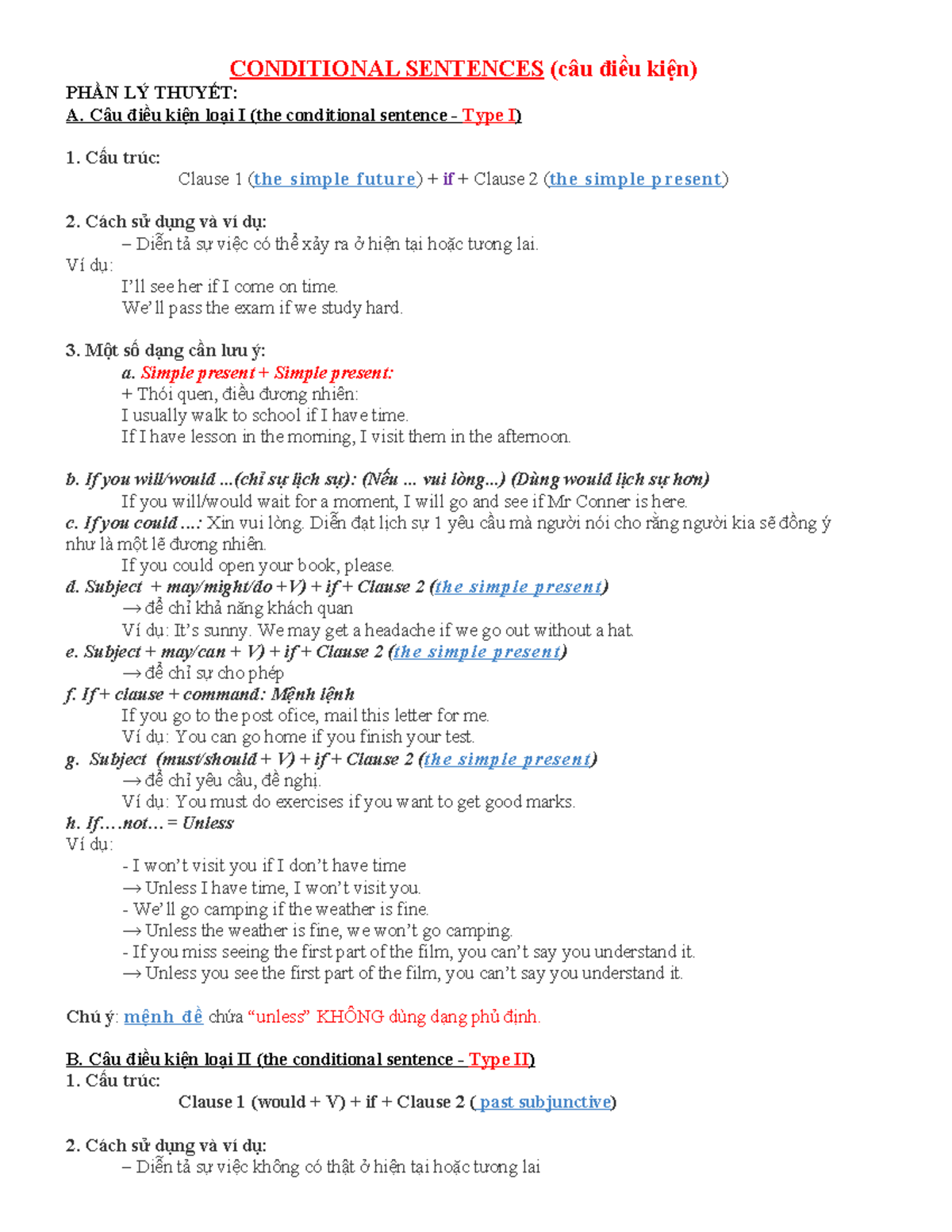 U8 - Review of Conditional Sentences: Types I, II, III & Mixed - Studocu