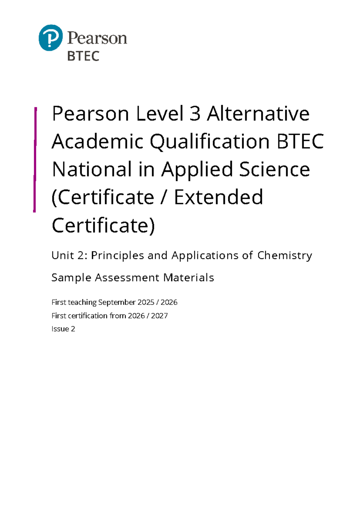 BTEC Level 3 Extended Certificate in Applied Science Unit 2 Chemistry ...