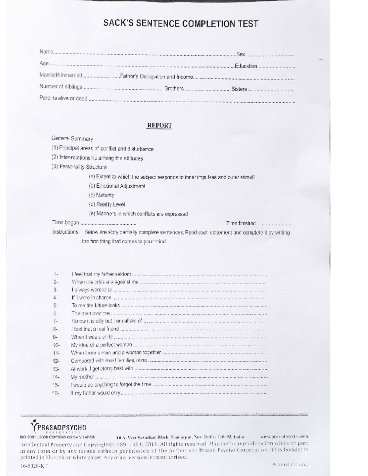 SACK 2023 Sentence Completion Test Report and Analysis - Studocu