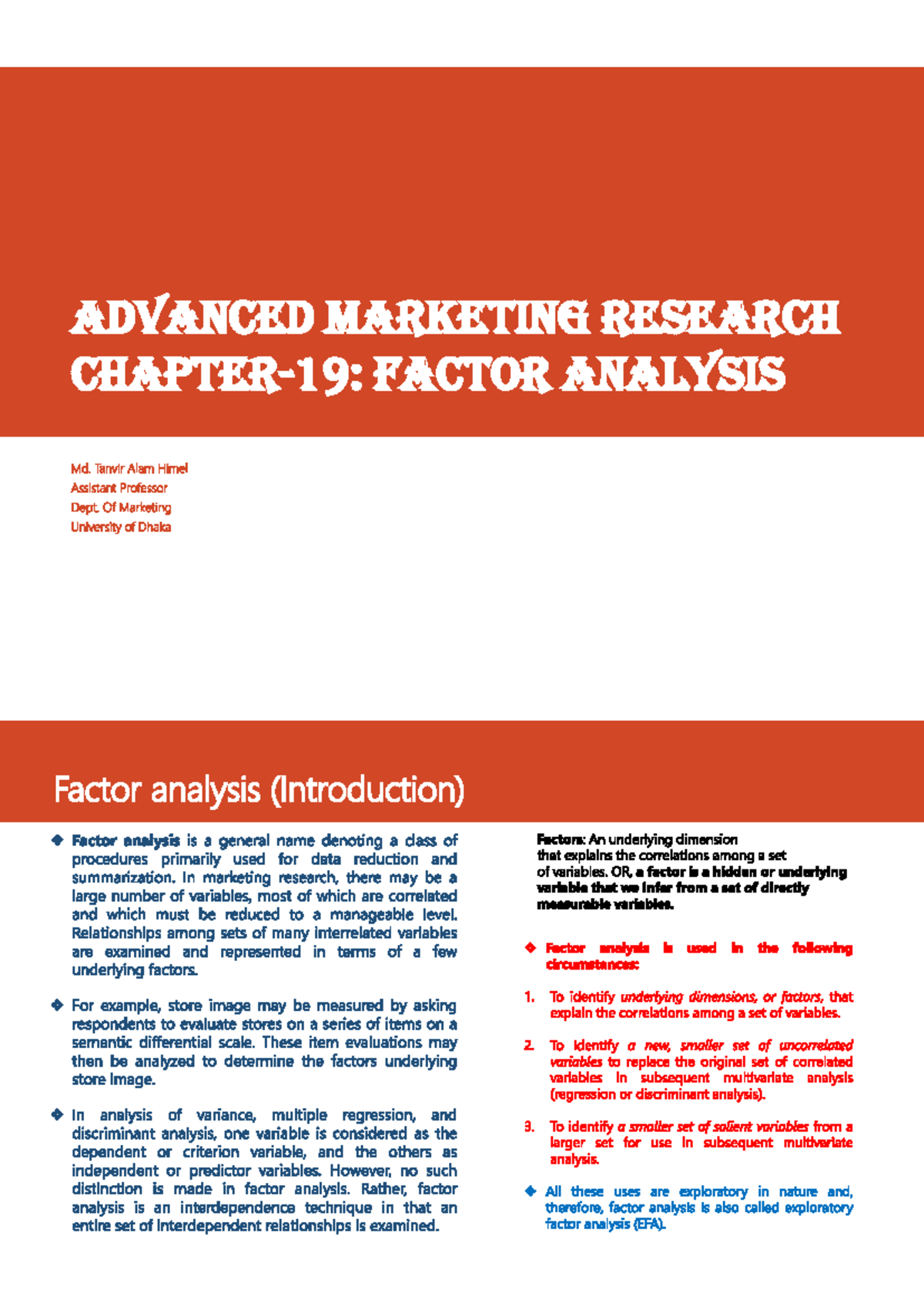 AMR CH 19: Factor Analysis in Advanced Marketing Research Summary - Studocu