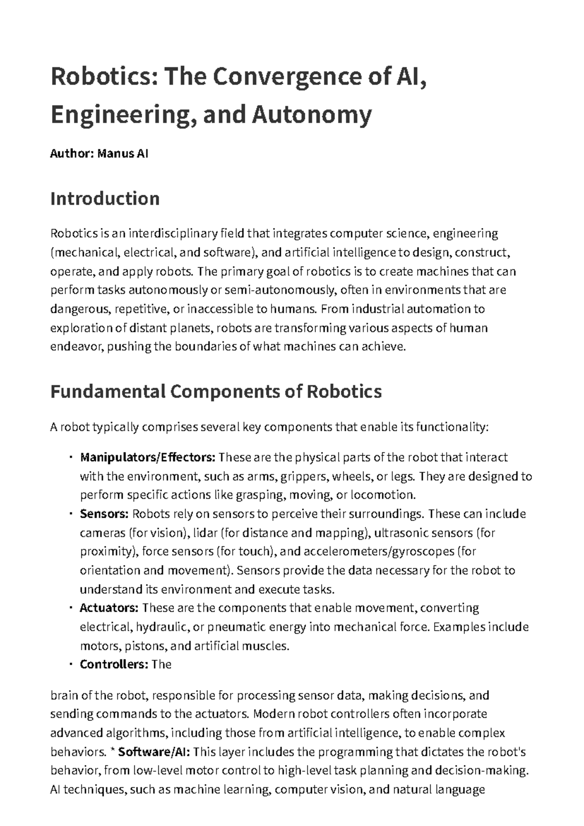 Robotics: AI, Engineering & Autonomy - A Comprehensive Overview - Studocu