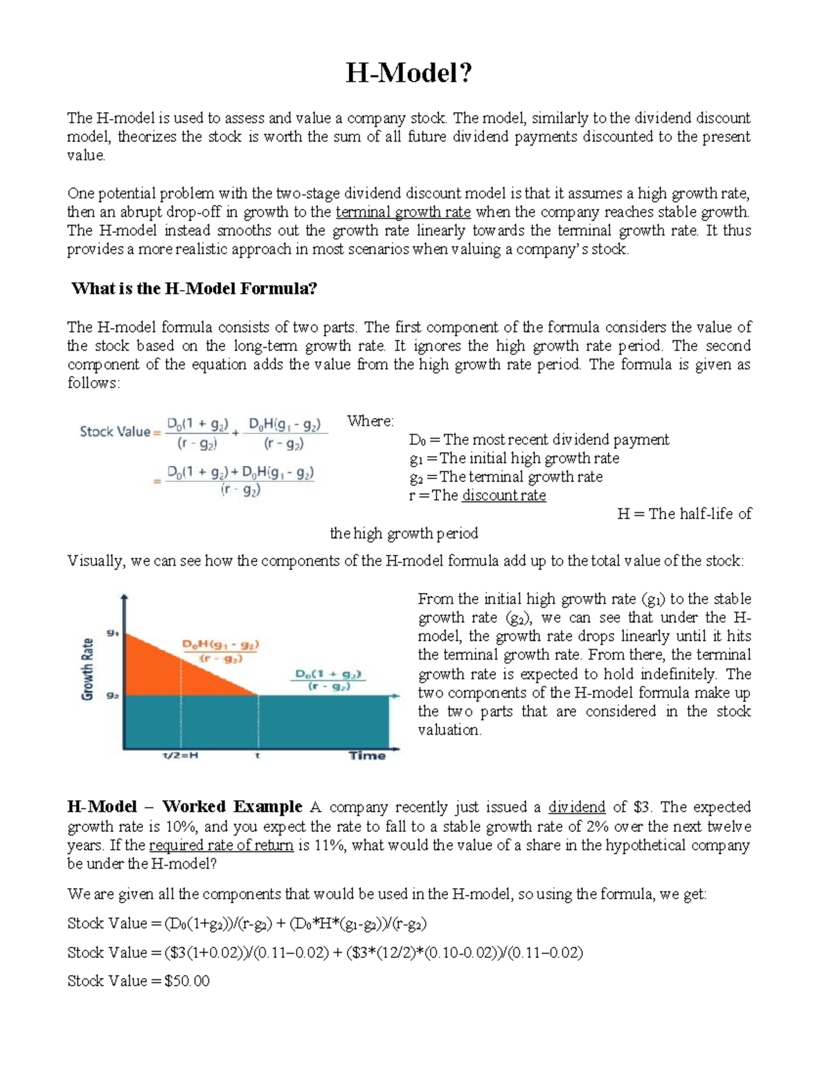 H Model Stock Valuation: Understanding the Formula and Example - Studocu
