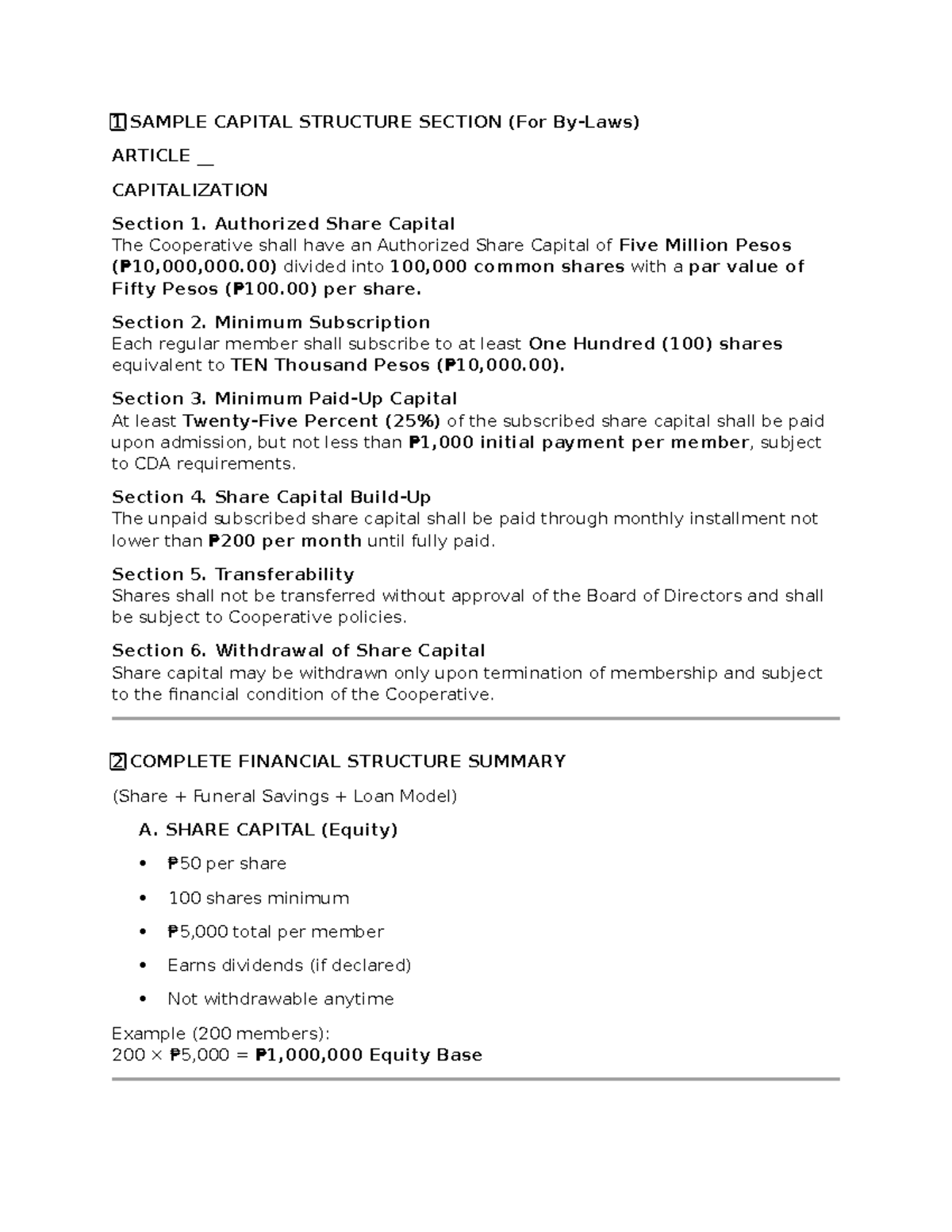 Share Capital Structure Overview for Article on Cooperative Membership ...