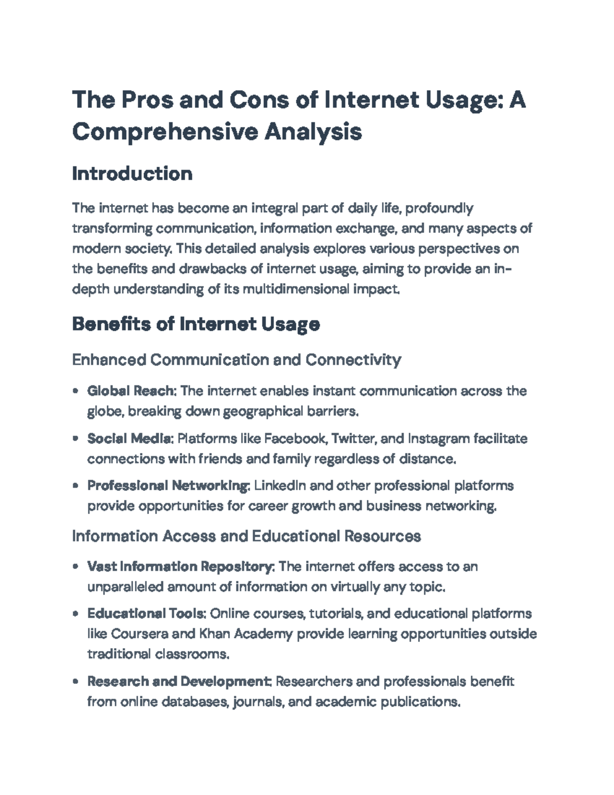 Comprehensive Analysis of Internet Usage: Benefits and Drawbacks - The ...