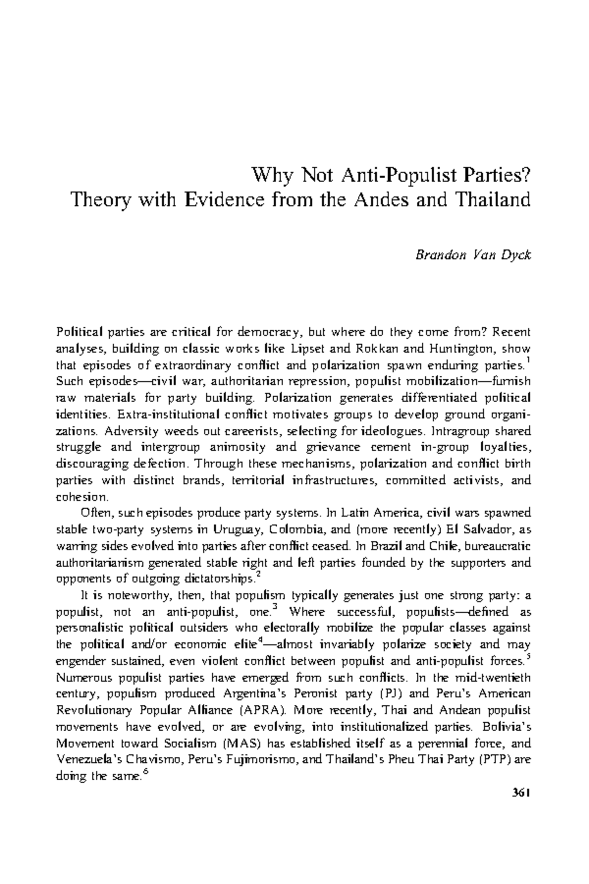 Why Not Anti-Populist Parties? Insights from the Andes & Thailand - Studocu