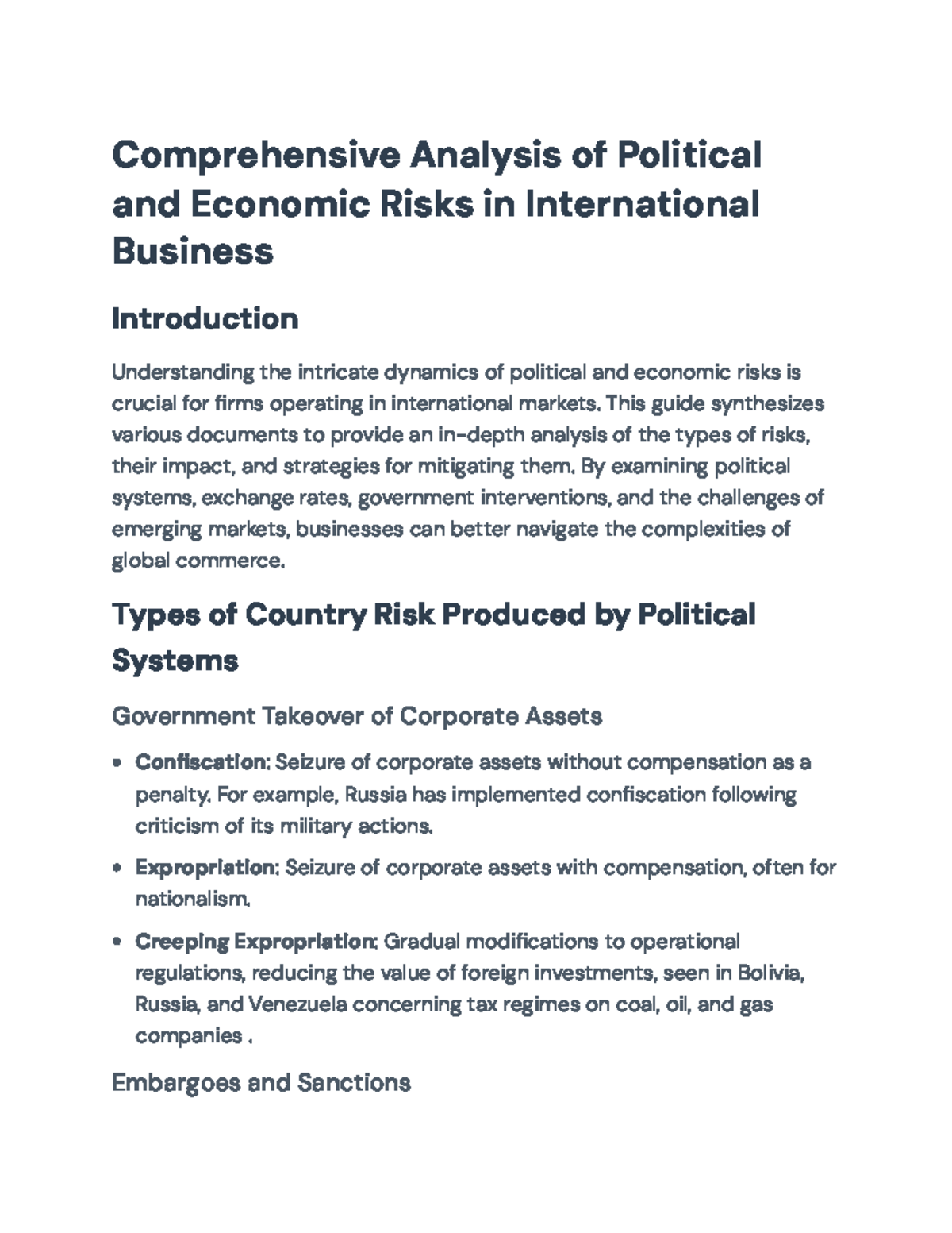 Comprehensive Analysis of Political & Economic Risks in Int'l Business ...