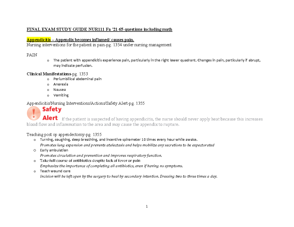 Final Exam Study Guide for NUR111 - Fall 2021 Essentials - Studocu
