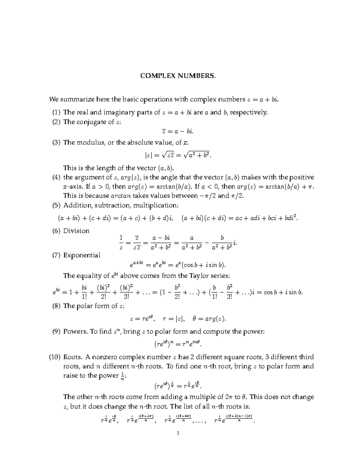 Complex Numbers: Operations and Properties - Math 152 - Studocu