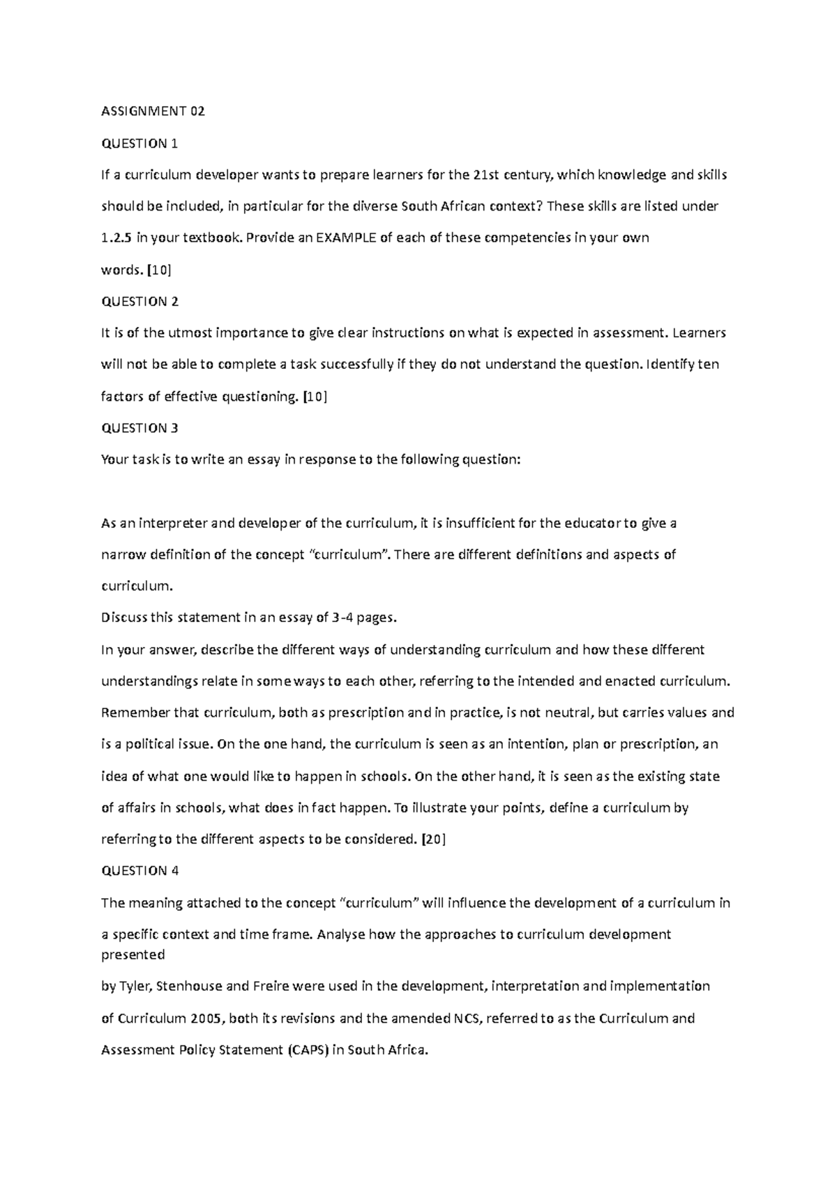 CUS 3701 Assessment 2 - ASSIGNMENT 02 QUESTION 1 If a curriculum ...