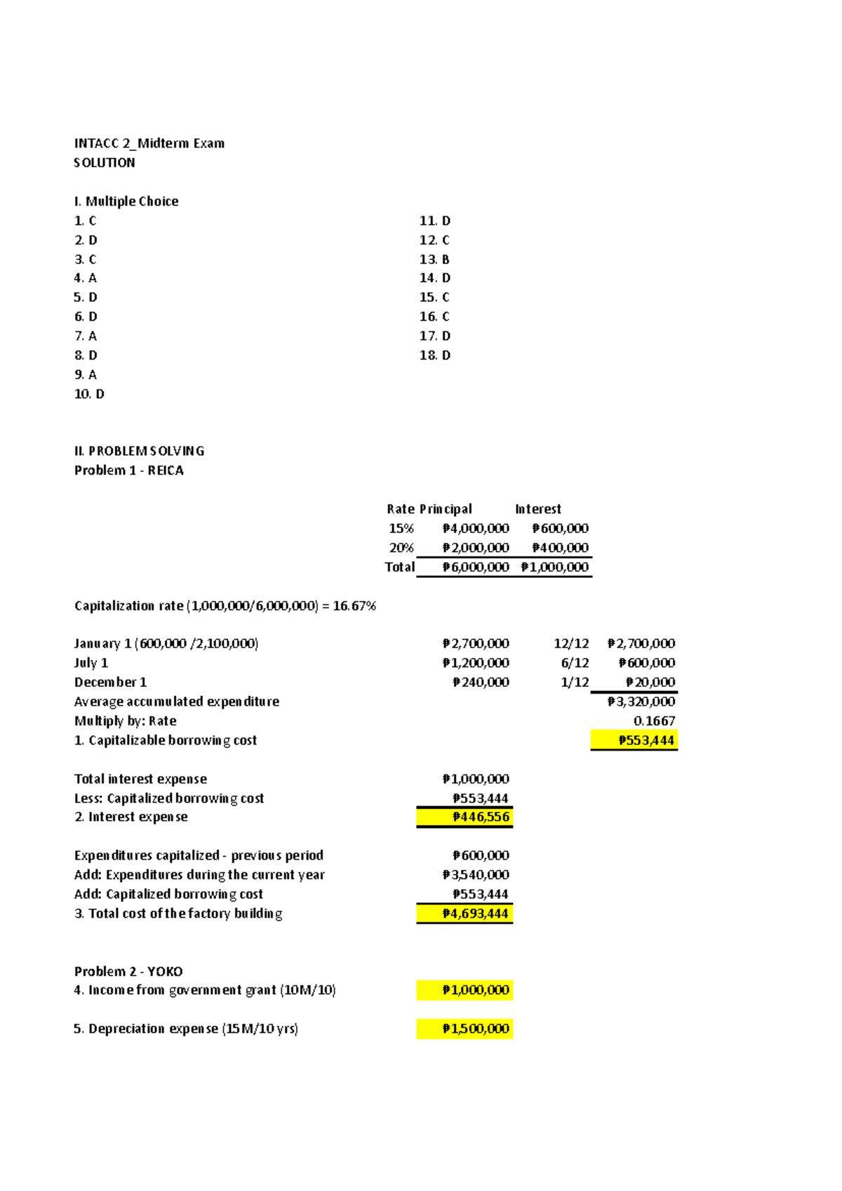 INTACC-2 Midterm Exam Solutions: Detailed Answers & Problem Solving ...