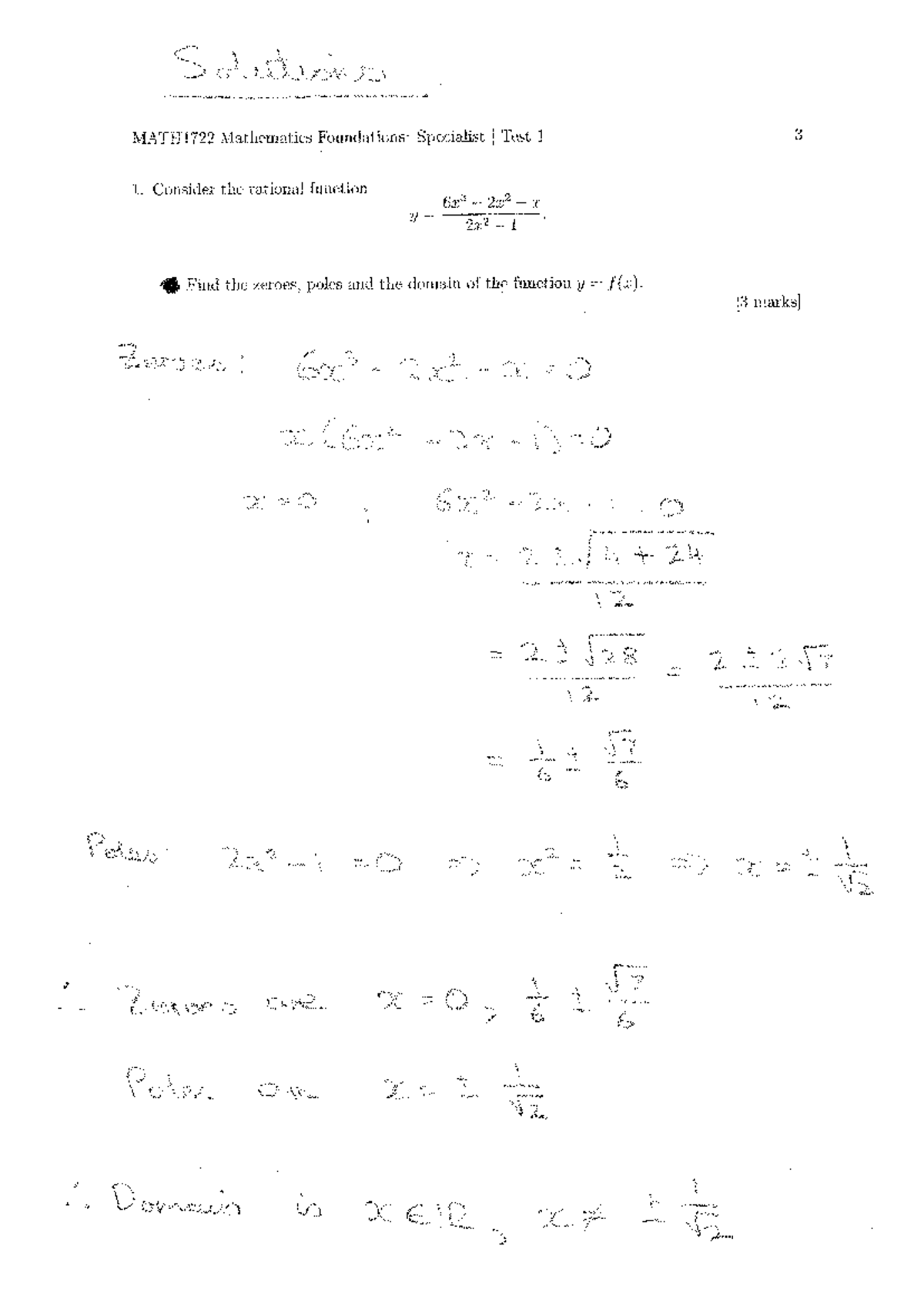MATH1722 Mathematics Foundations: Specialist I Test 1 Solutions - Studocu