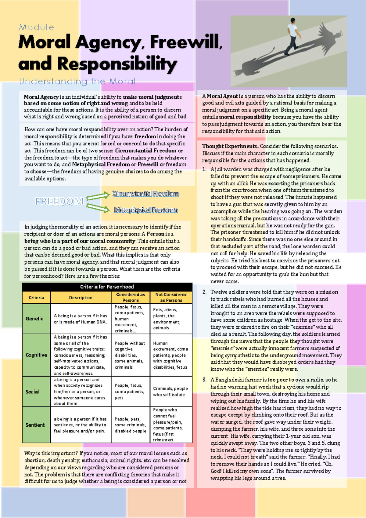Ethics L3 - Moral Agency, Freewill, and Responsibility Analysis - Studocu