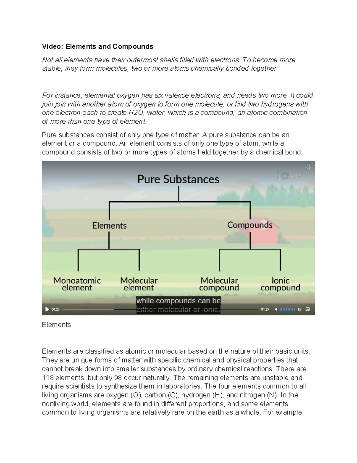 Module 5 Jove Notes - Elements, Compounds, and Molecular Structures ...