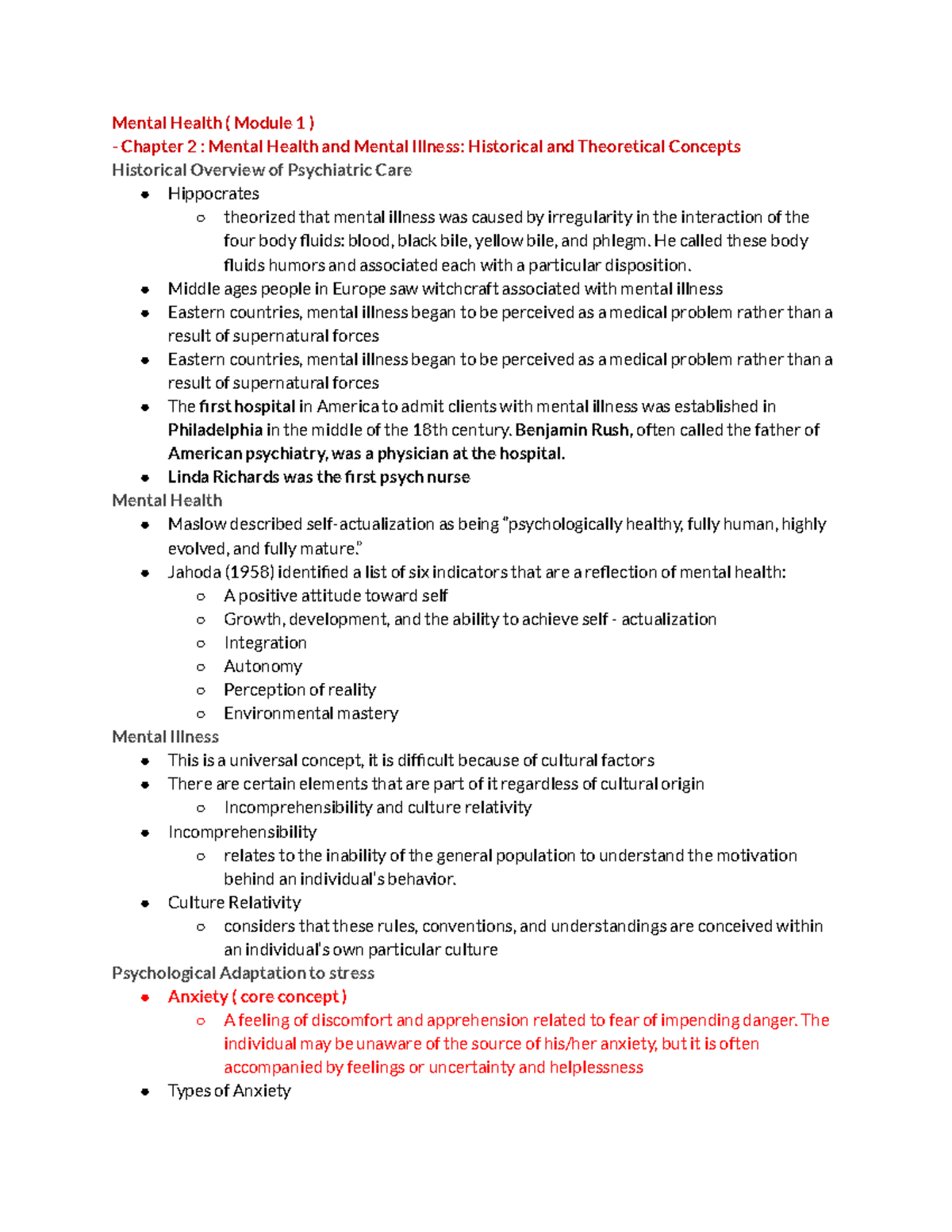 Module 1 Mental Health Notes - **Mental Health ( Module 1 ) Chapter 2 ...