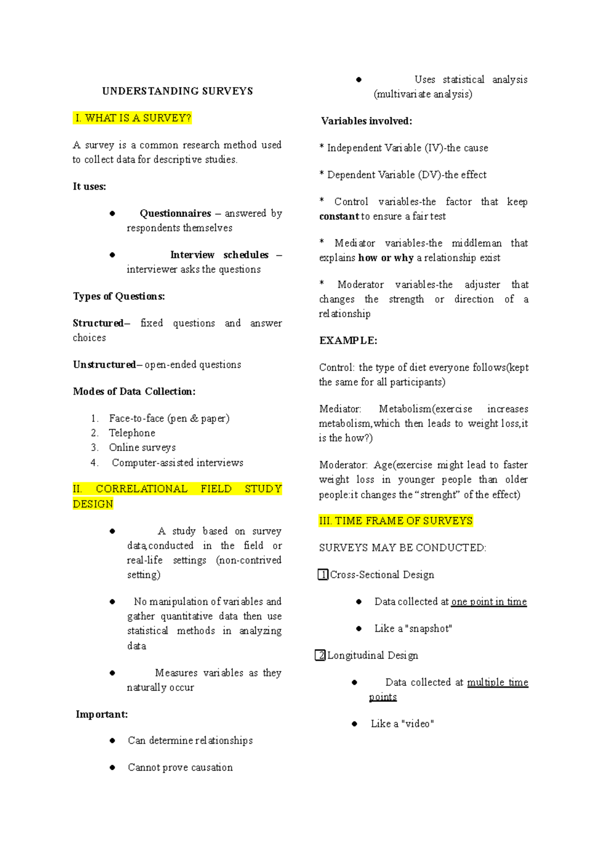 Business Research (BR 101) Midterm Notes on Survey Analysis - Studocu