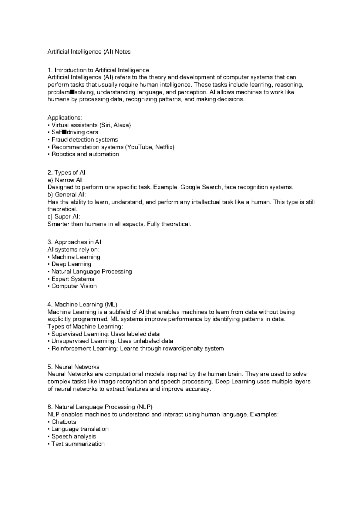 AI Notes: Introduction to Artificial Intelligence and Key Concepts ...