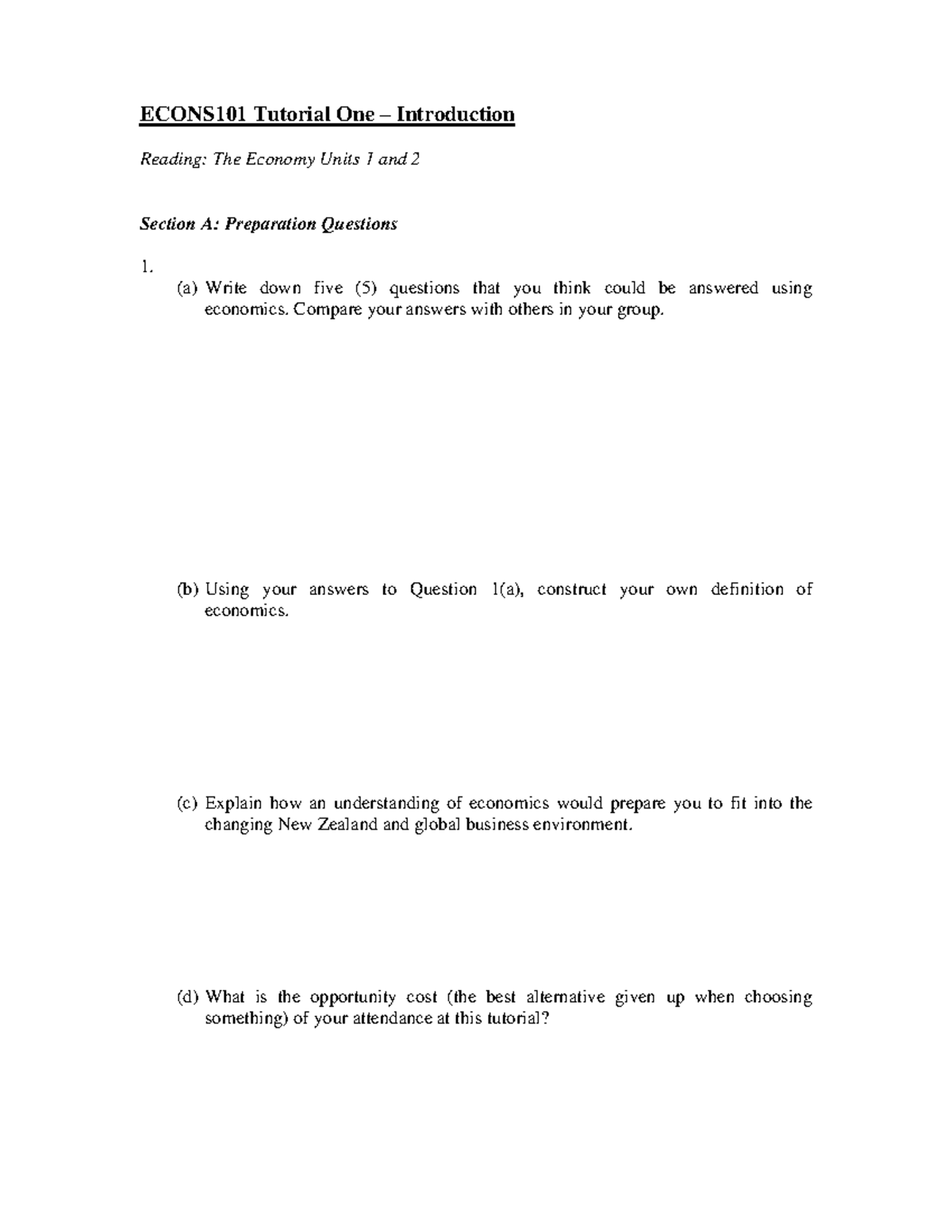 Econs101 Tutorial 01 Intro To Economics And Key Concepts Studocu