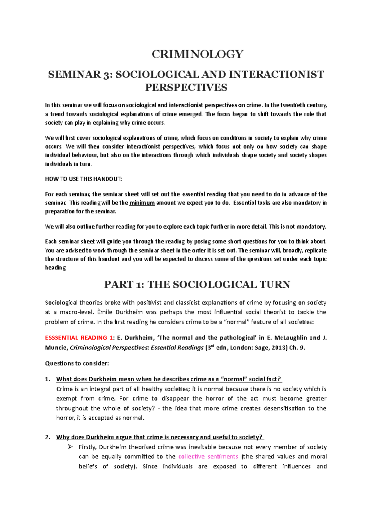 Seminar 3 SOCIOLOGICAL AND INTERACTIONIST PERSPECTIVES - CRIMINOLOGY ...