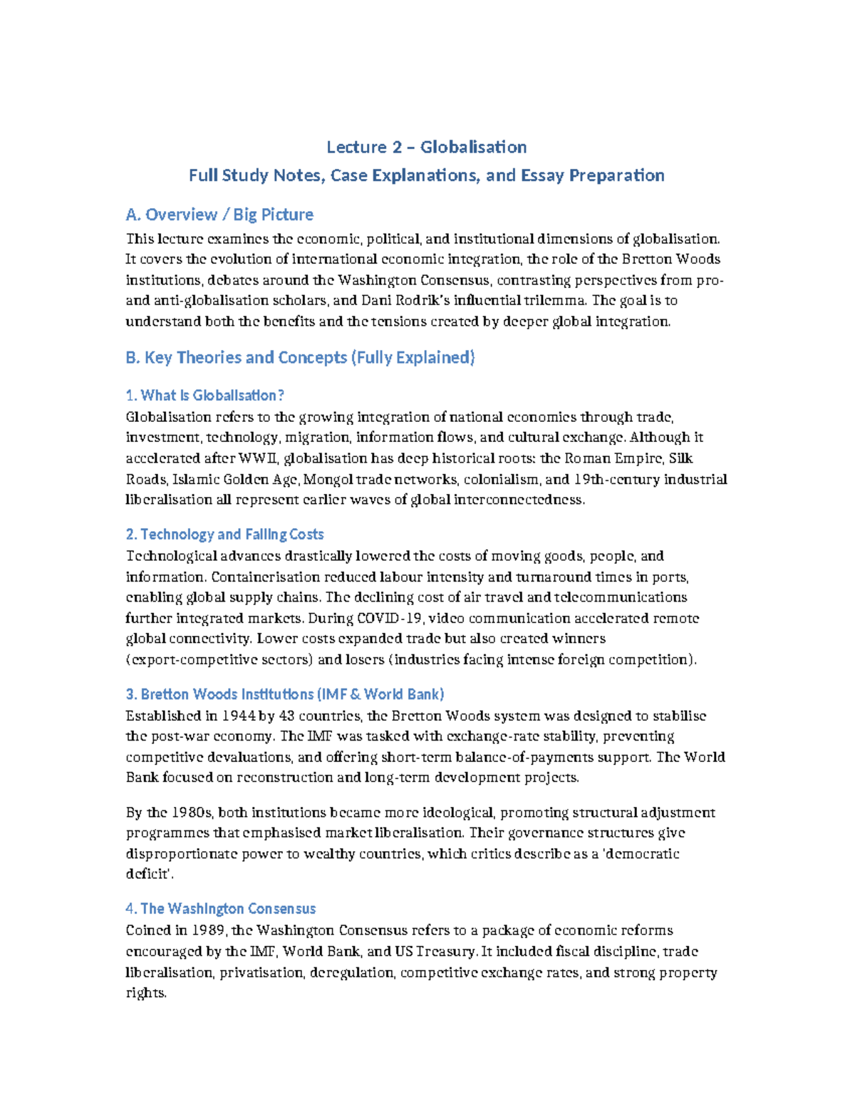 Lecture 2: Globalisation Study Notes, Key Theories & Case Studies - Studocu