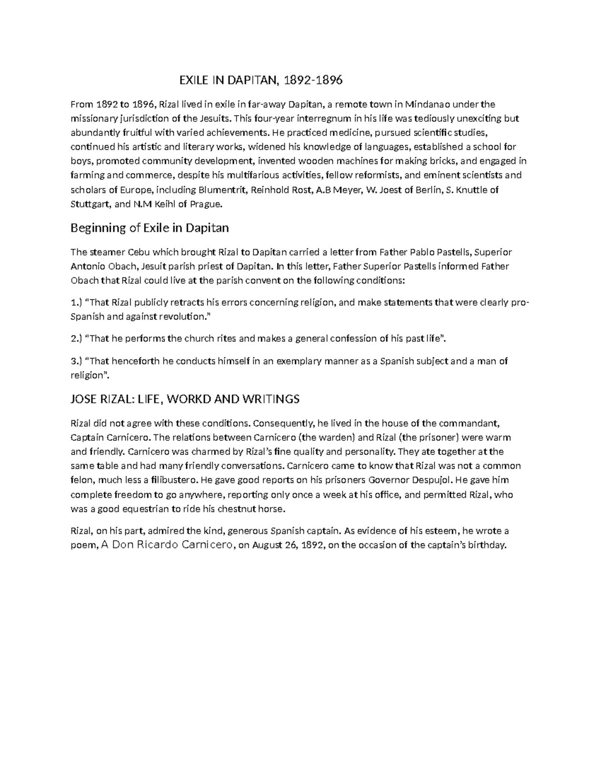 Exile IN Dapitan - Summary The Life and Works of Jose Rizal - EXILE IN ...