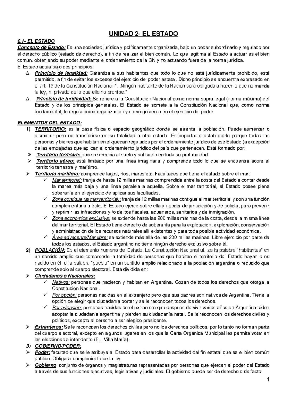 Derecho Constitucional y Administrativo - Unidad 2: Concepto de Estado ...