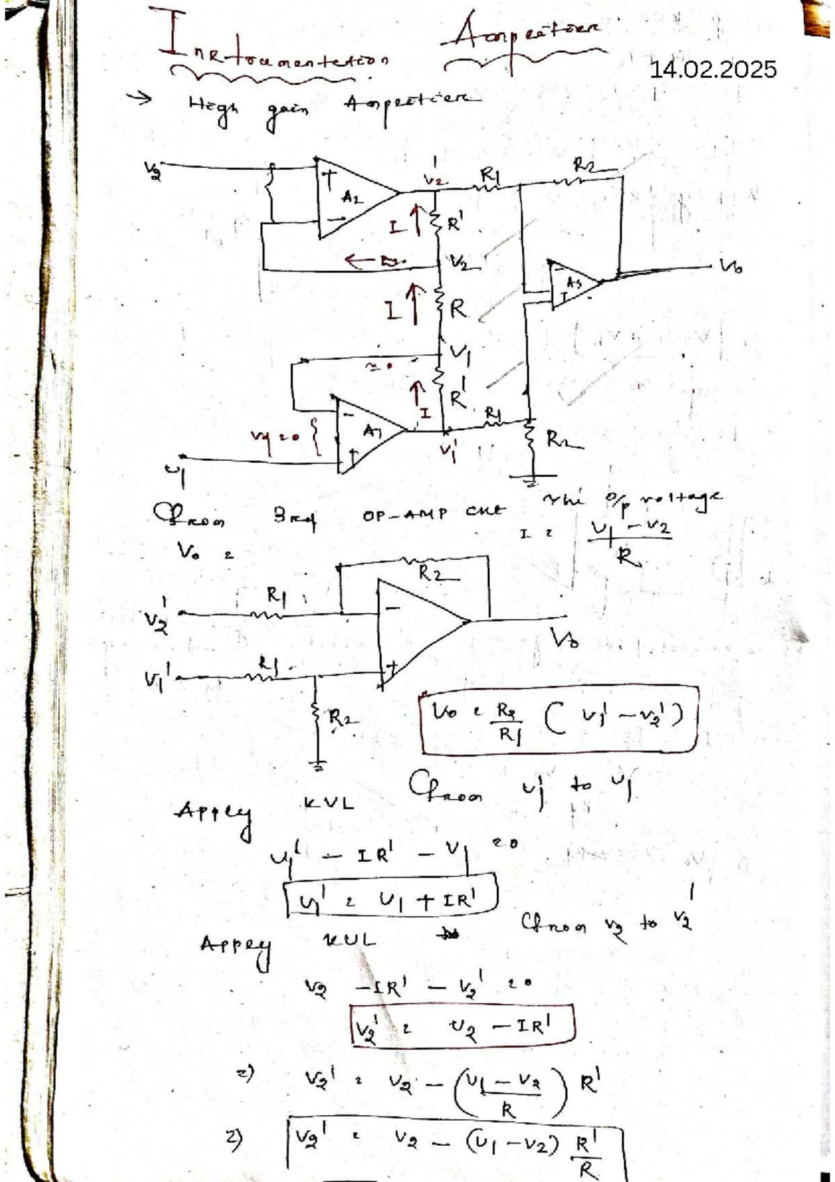 Instrumentation Amplifier Notes for Course Code 14.02.2025 - Studocu