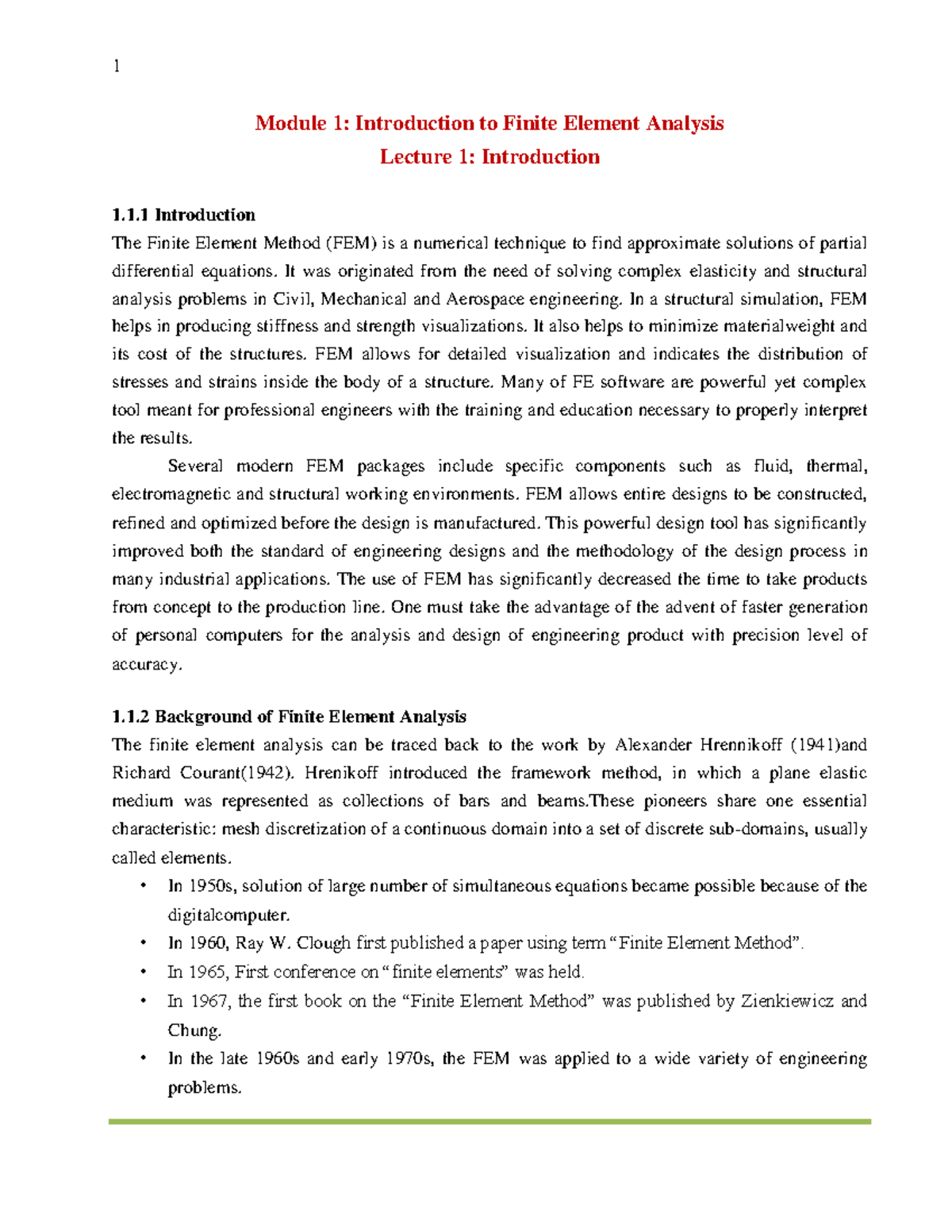 Module 1: Intro to Finite Element Analysis - Lecture Notes 1 - Studocu