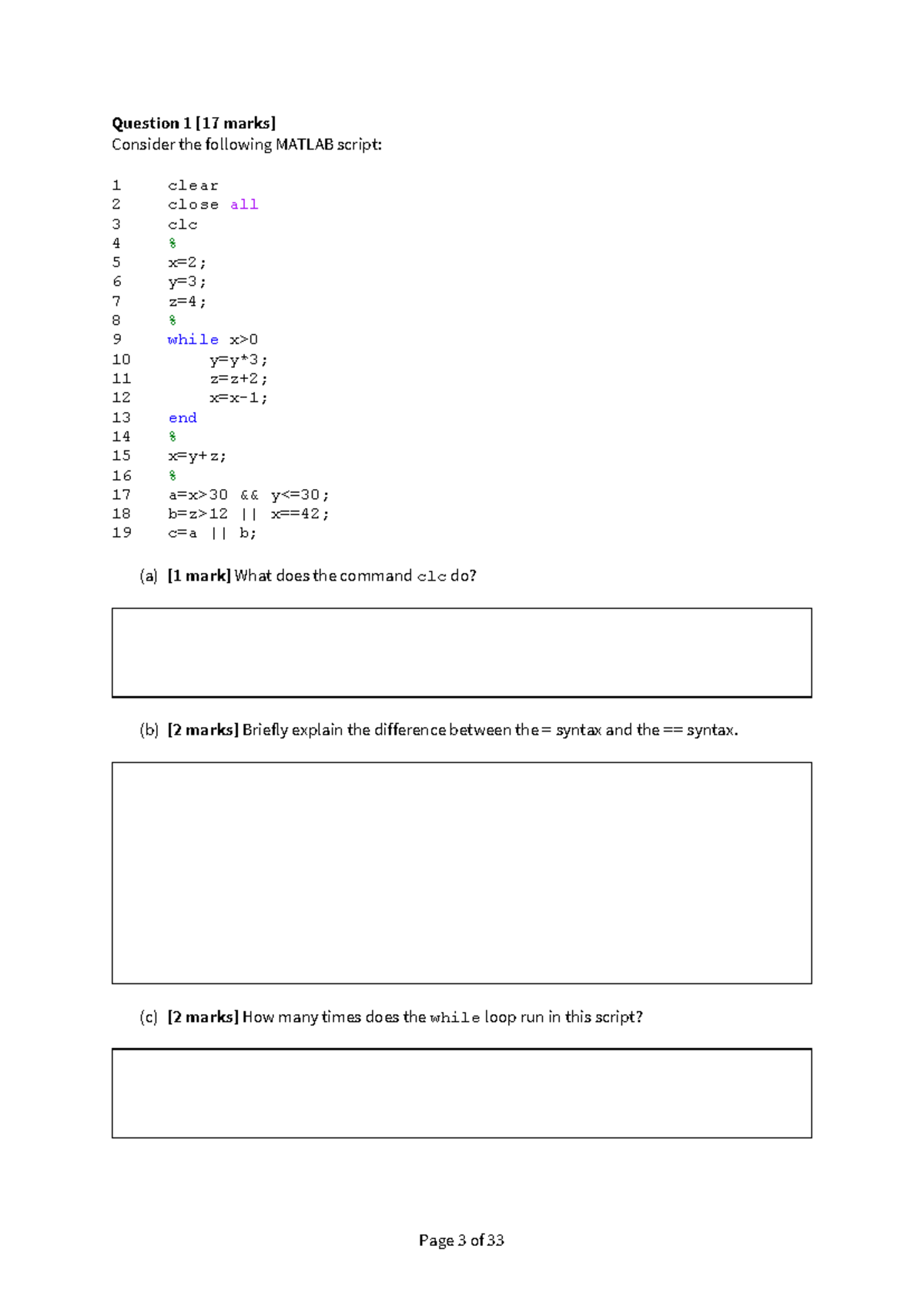 2023S1 BMEN2000 MATLAB Script Analysis & Final Exam Questions - Studocu