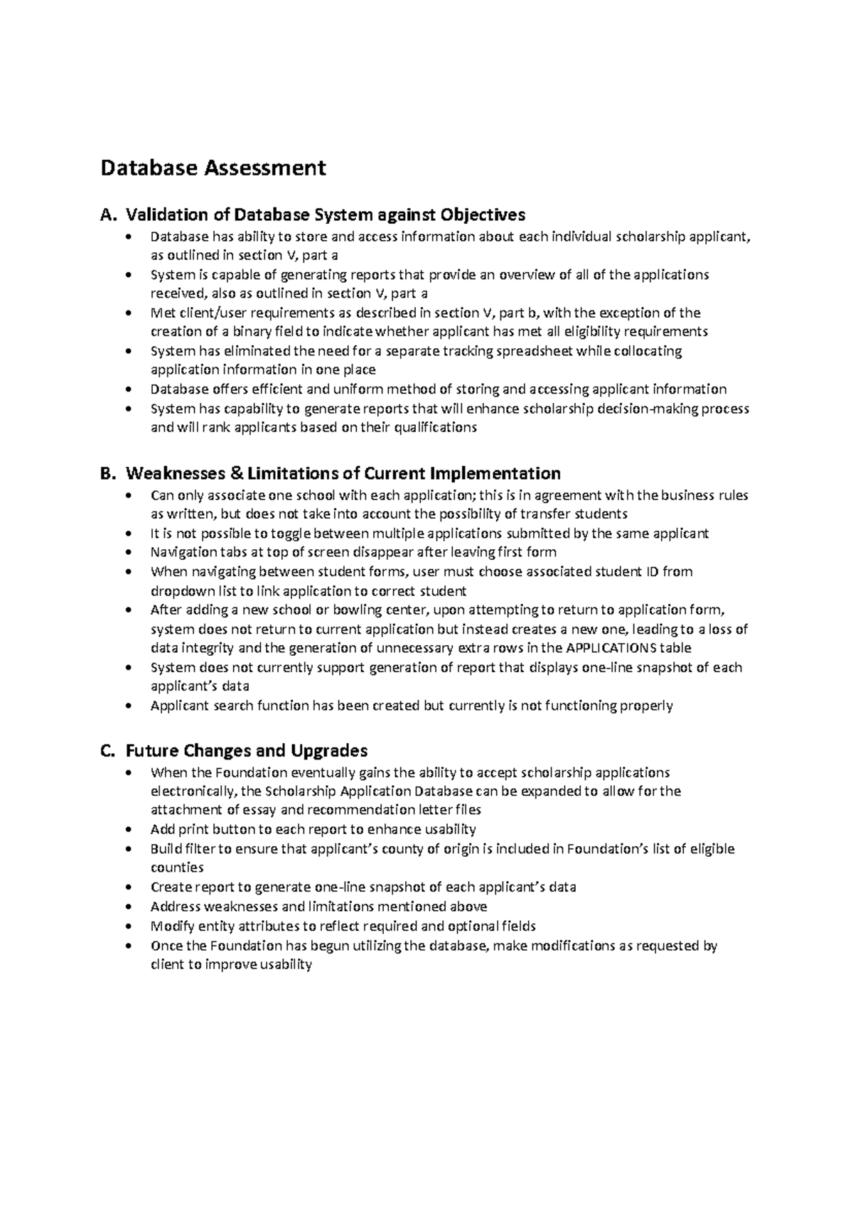 Project Assess-Sample - Database Assessment A. Validation of Database ...