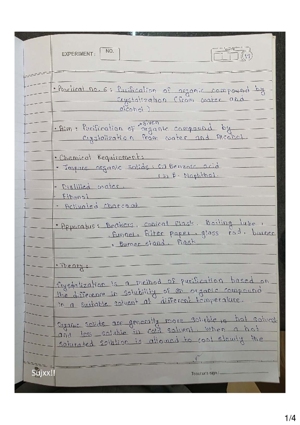 Chemistry 6: Practical on Purification of Organic Compounds by ...