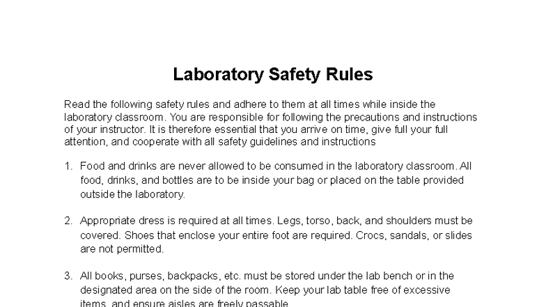 Laboratory Safety Rules: Essential Guidelines for Lab Conduct - Studocu