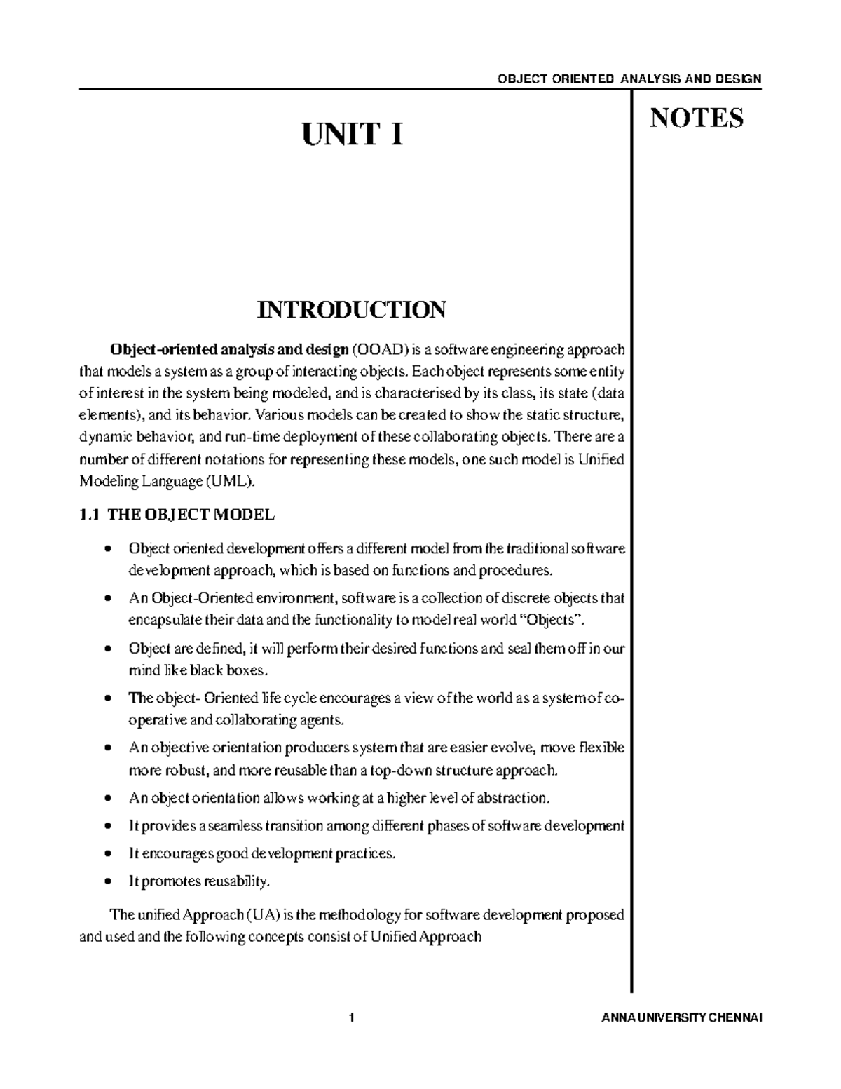 MC7402 Object Oriented Analysis and Design (OOAD) Notes - Unit I - Studocu