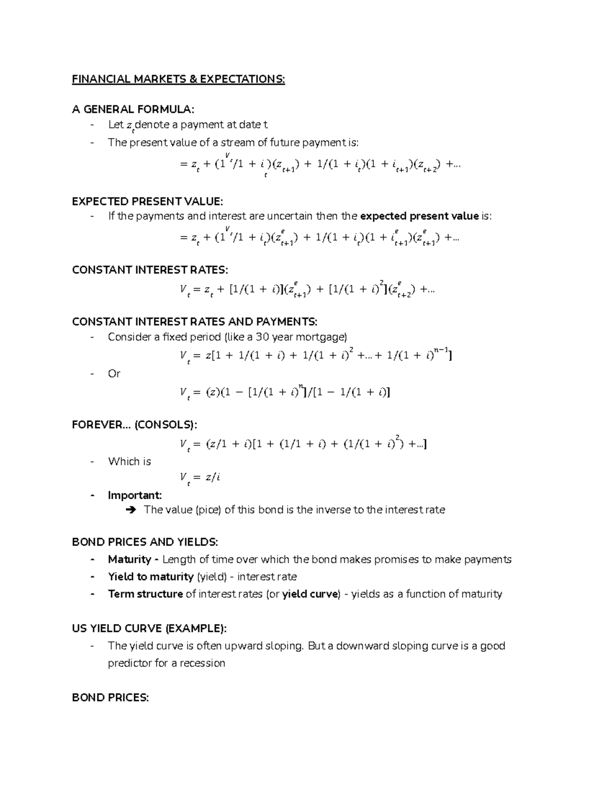Financial Markets and Expectations - FINANCIAL MARKETS & EXPECTATIONS ...