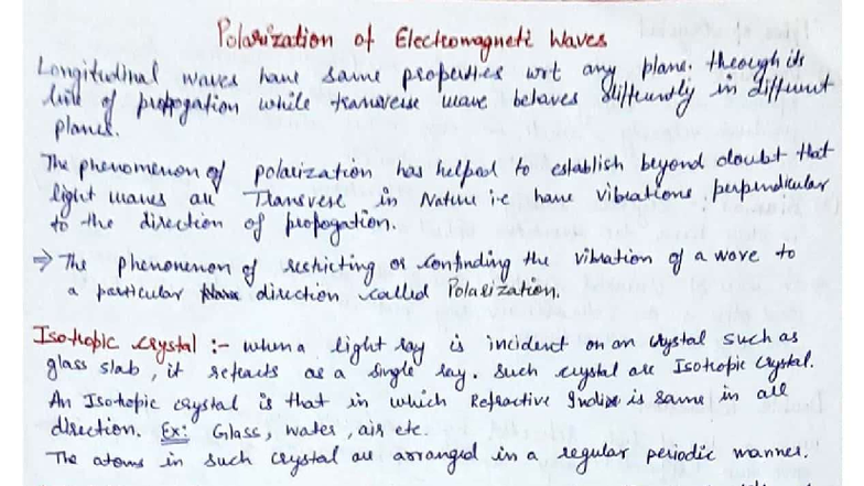 EMT 101 - Polarization of Electromagnetic Waves: Unit 4 Notes - Studocu