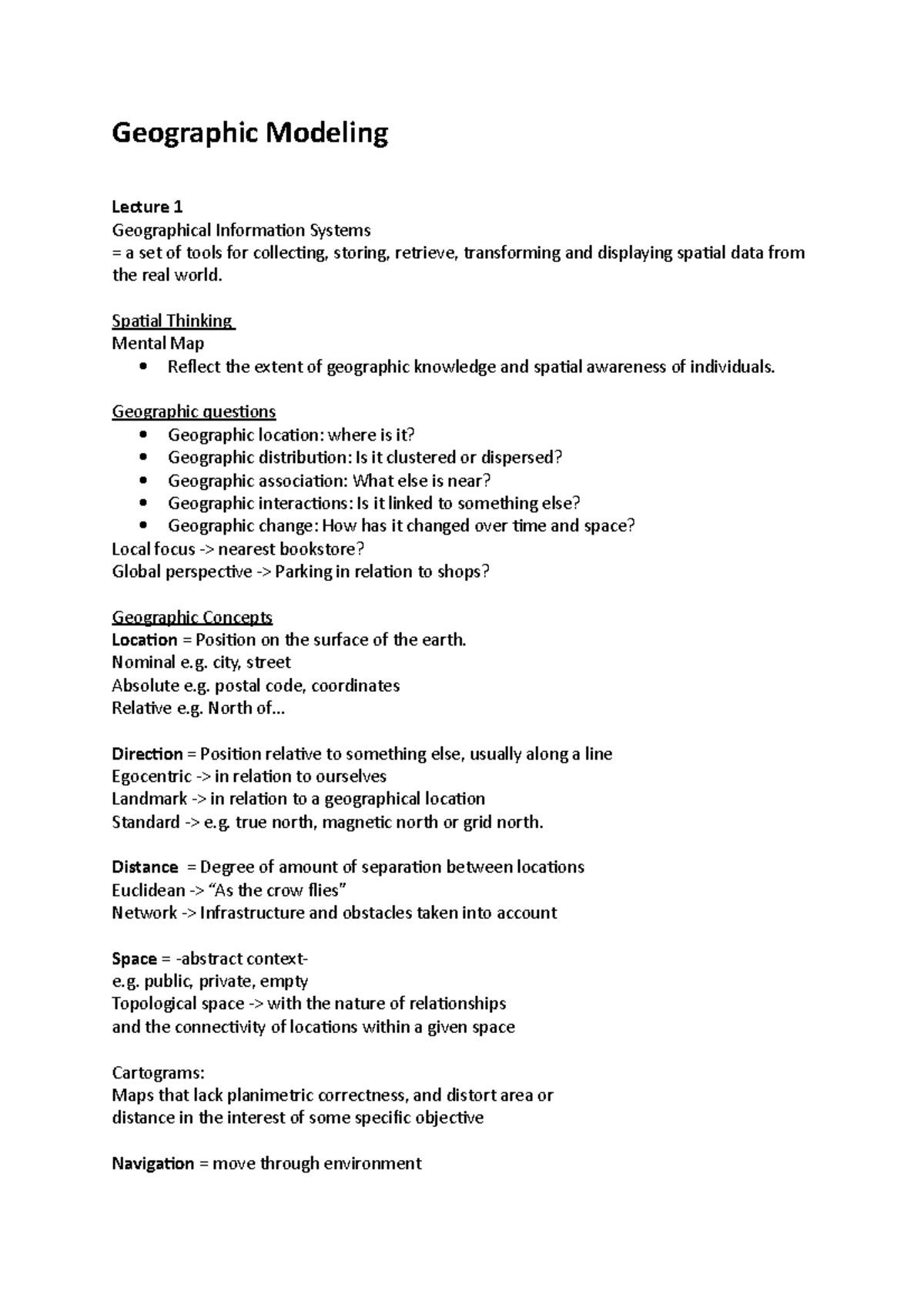 Geographic Modeling Lecture Summary - GIS and Spatial Concepts ...