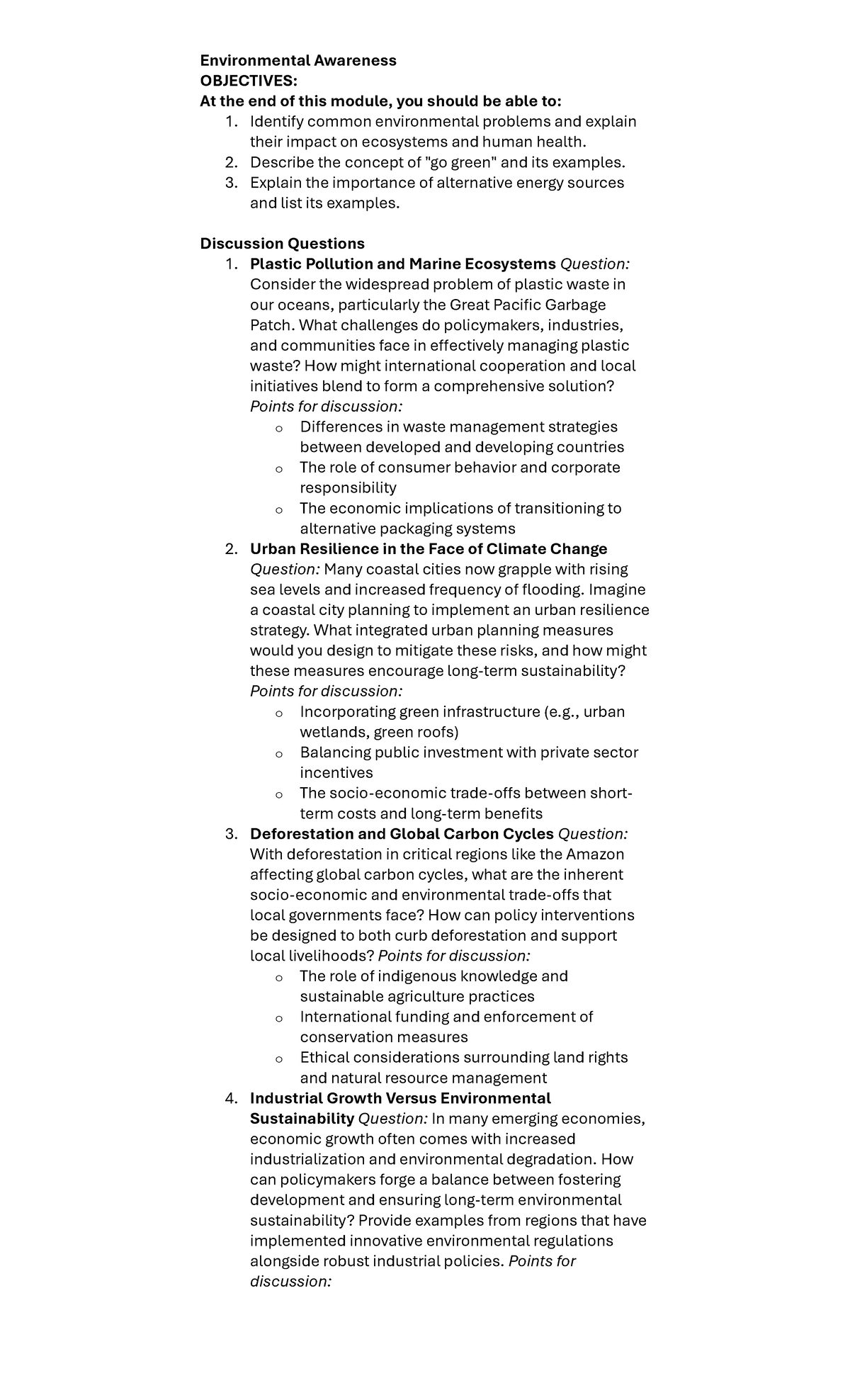 Environmental Awareness & Alternative Energy Sources (Course Code ...