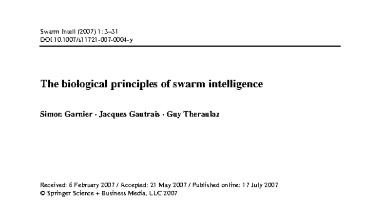 Biological Principles of Swarm Intelligence (SWARM 2007) - Studocu