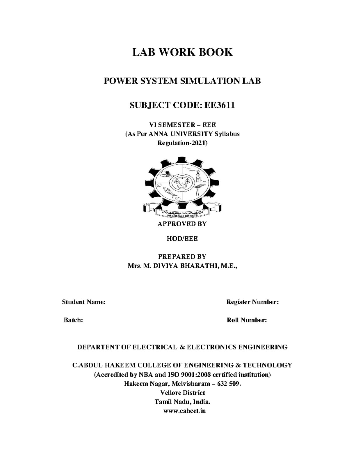 EE3611 Power System Simulation Lab Manual - 2025 Edition - Studocu