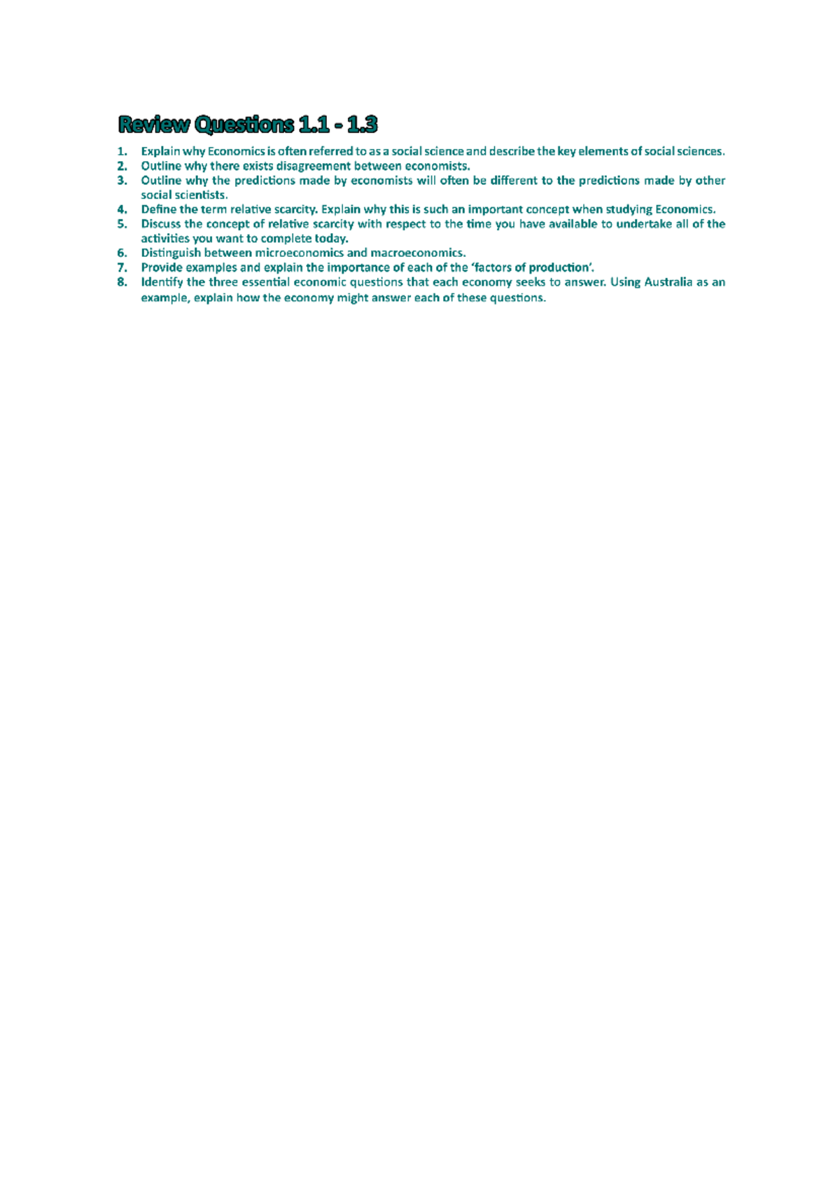 ECO 101: Review Questions on Economics 1.1-1.3 Concepts - Studocu
