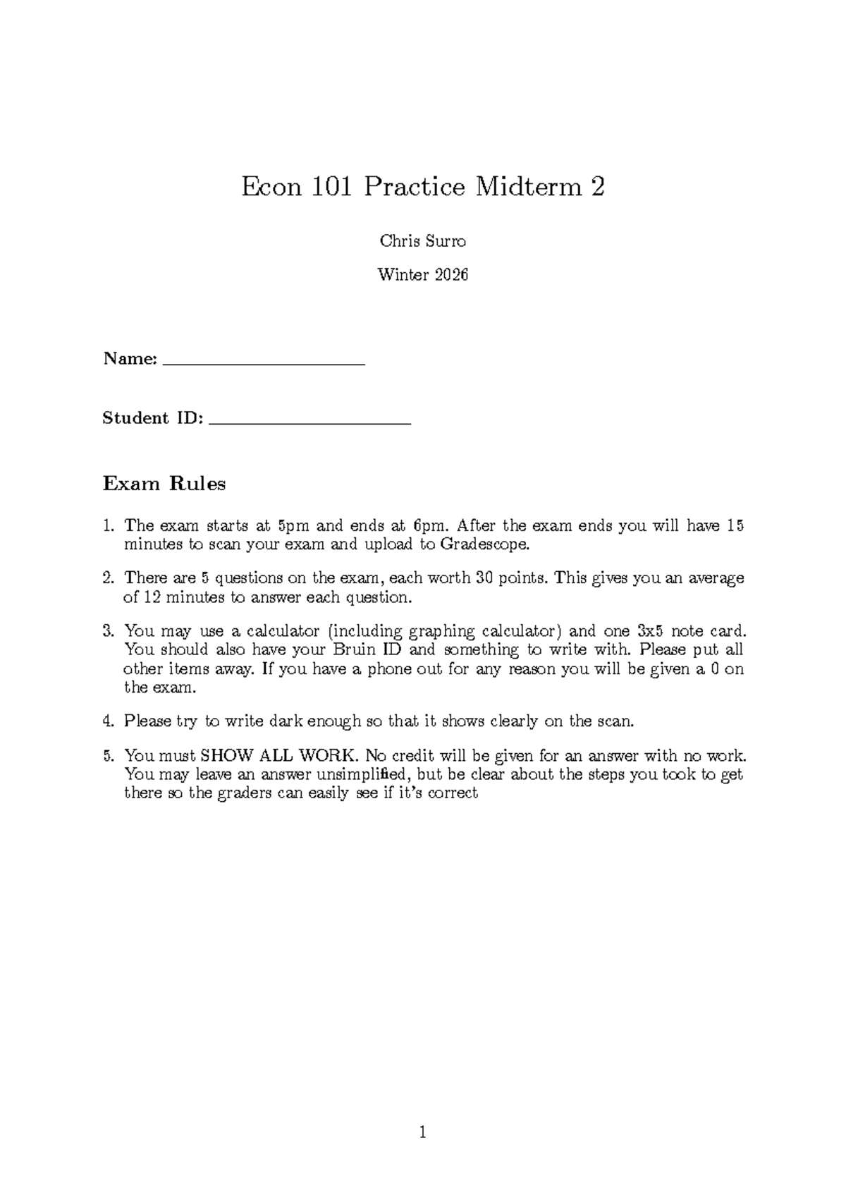 Econ 101 Practice Midterm 2 Guidelines & Sample Questions - Studocu