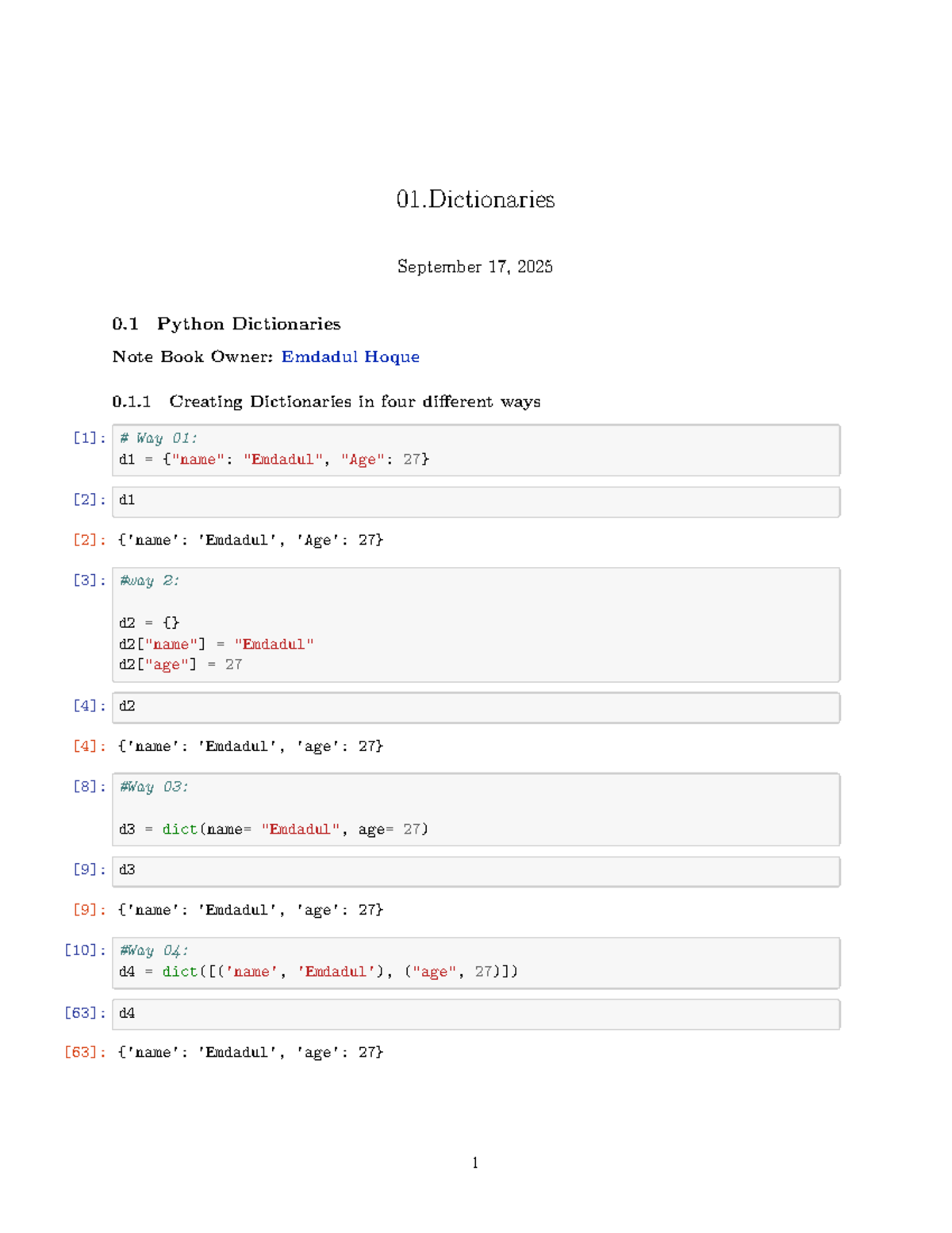 01.Python Dictionaries Lecture Notes - Emdadul Hoque - Studocu