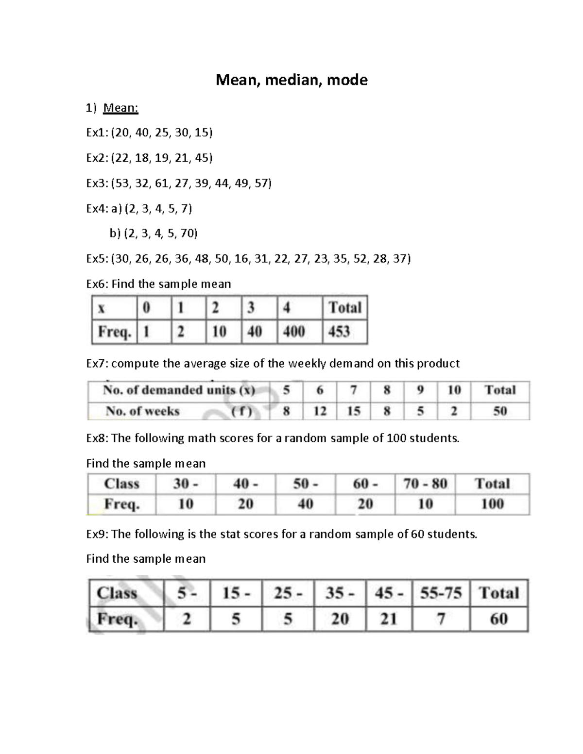 Statistical Exercises and Solutions: Mean, Median, Mode Analysis - Studocu