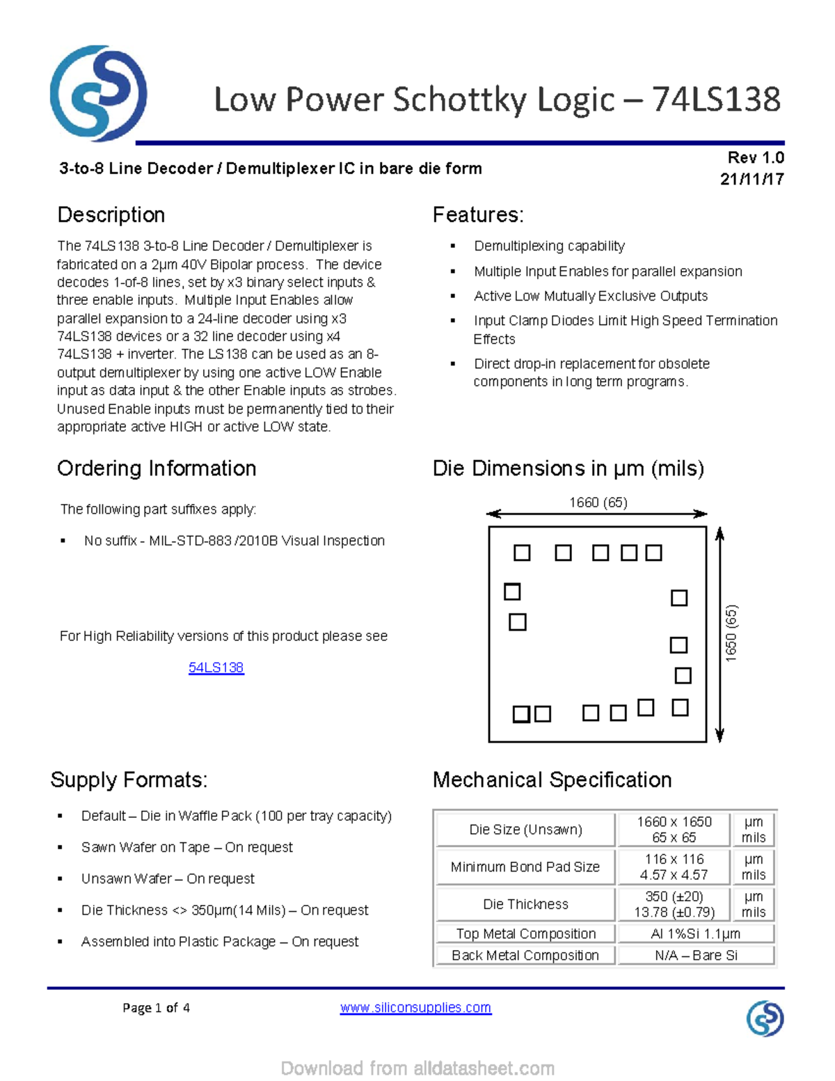 74LS138 3-to-8 Line Decoder/Demultiplexer Overview and Specs - Studocu