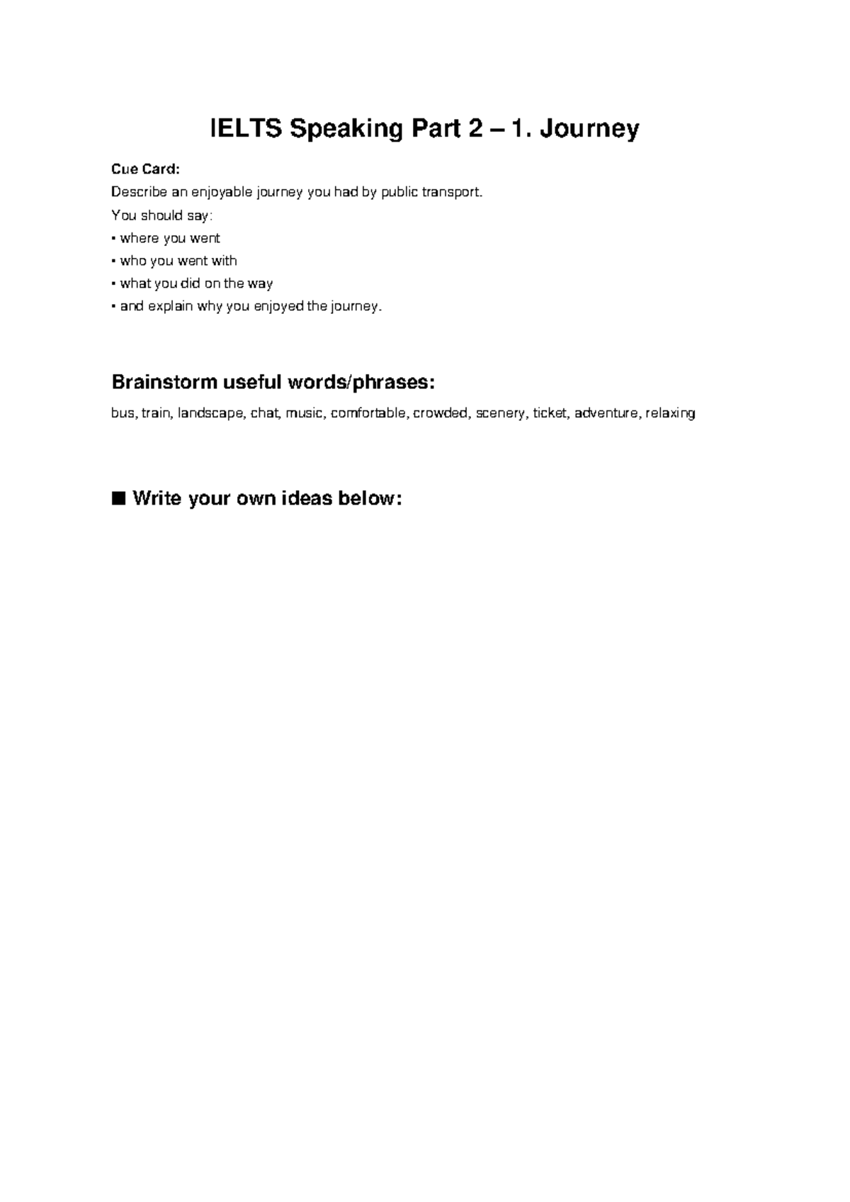 IELTS Speaking Part 2: Warmup Cue Cards for Enjoyable Topics - Studocu