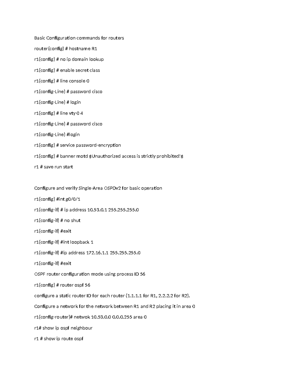 LAB 2.7.2 Routing and Switching - Basic Configuration commands for ...