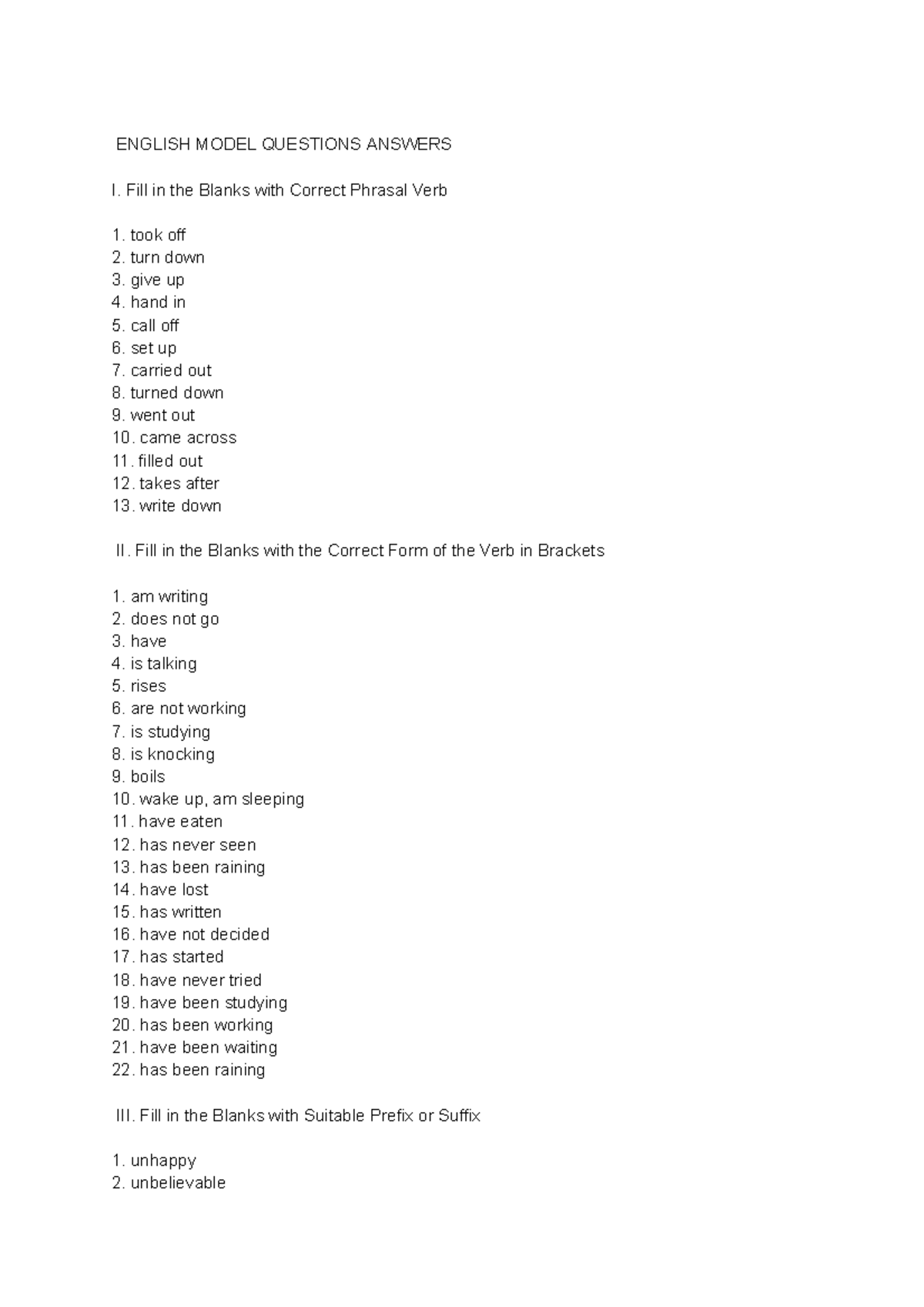 ENGLISH MODEL QUESTIONS & ANSWERS: FILL IN THE BLANKS & MORE - Studocu