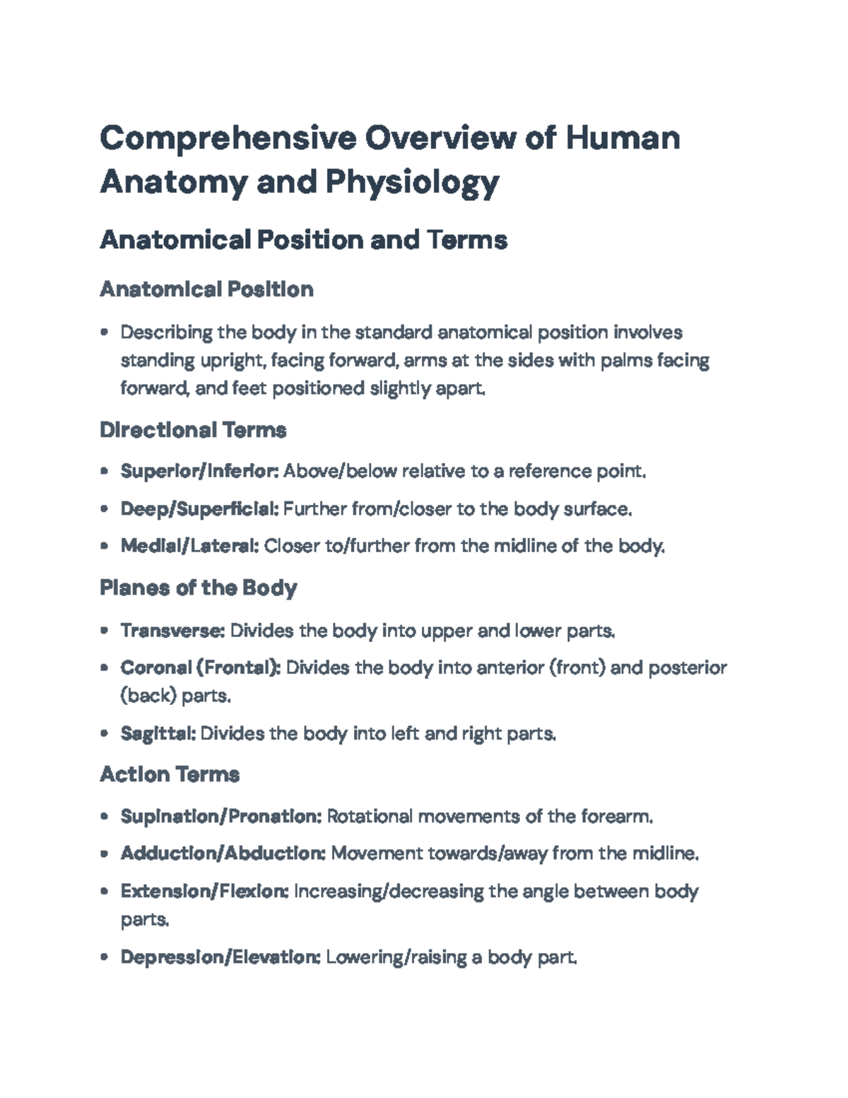 Comprehensive Overview of Anatomy & Physiology - Exam Notes (BIO 101 ...